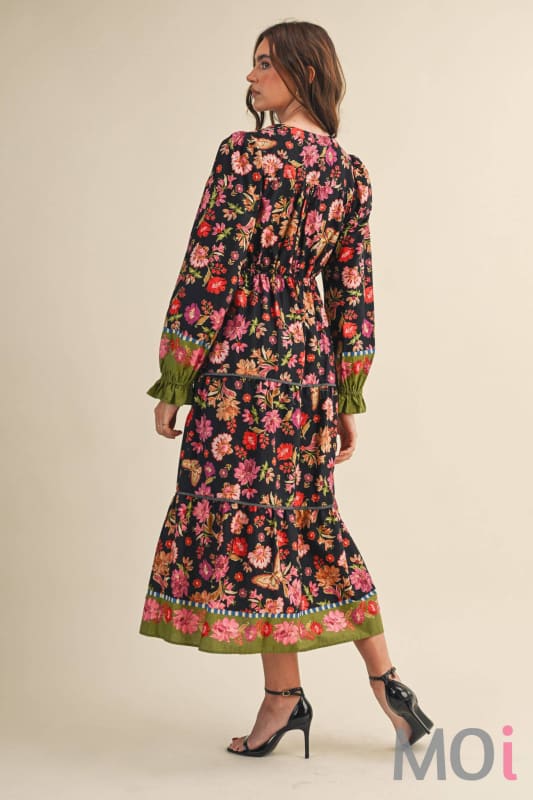 Floral Border Print Midi Dress