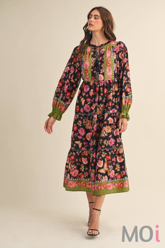 Floral Border Print Midi Dress