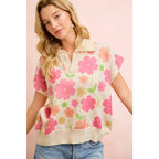 Flower Detail Top With Collar