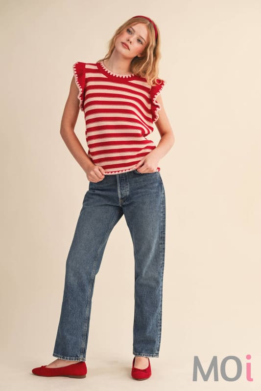 Striped Flutter Sleeve Sweater Top