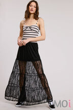 Tiered Floral Lace Maxi Skirt with Lining