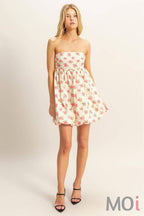 Floral Strapless Bubble Hem Mini Dress