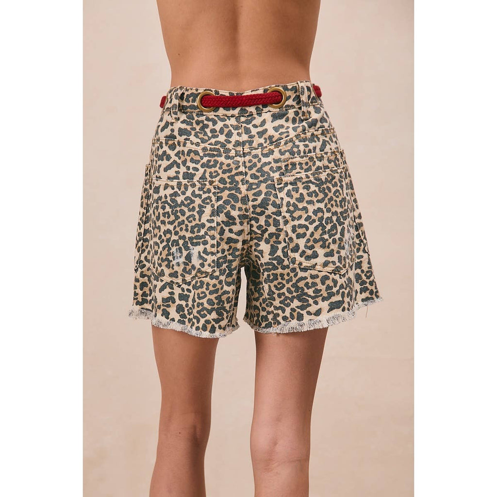 Braided Belt Leopard Shorts