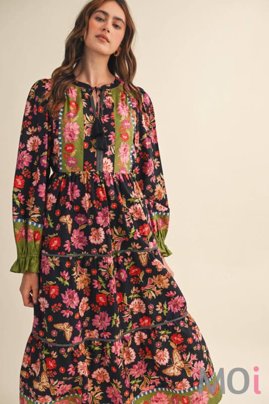 Floral Border Print Midi Dress