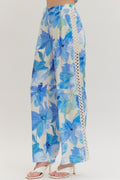 Botanical Print Wide Leg Pants