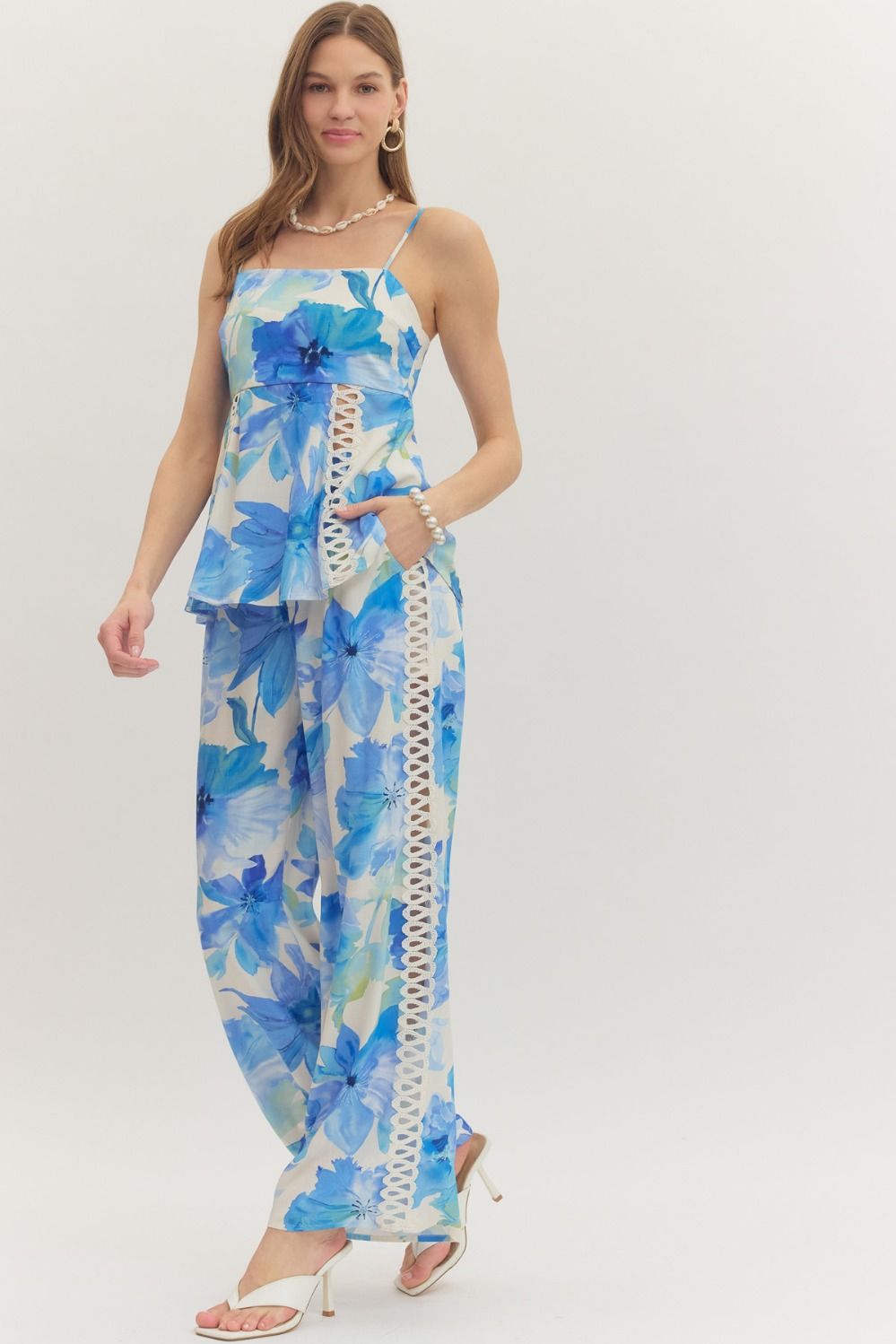 Botanical Print Wide Leg Pants