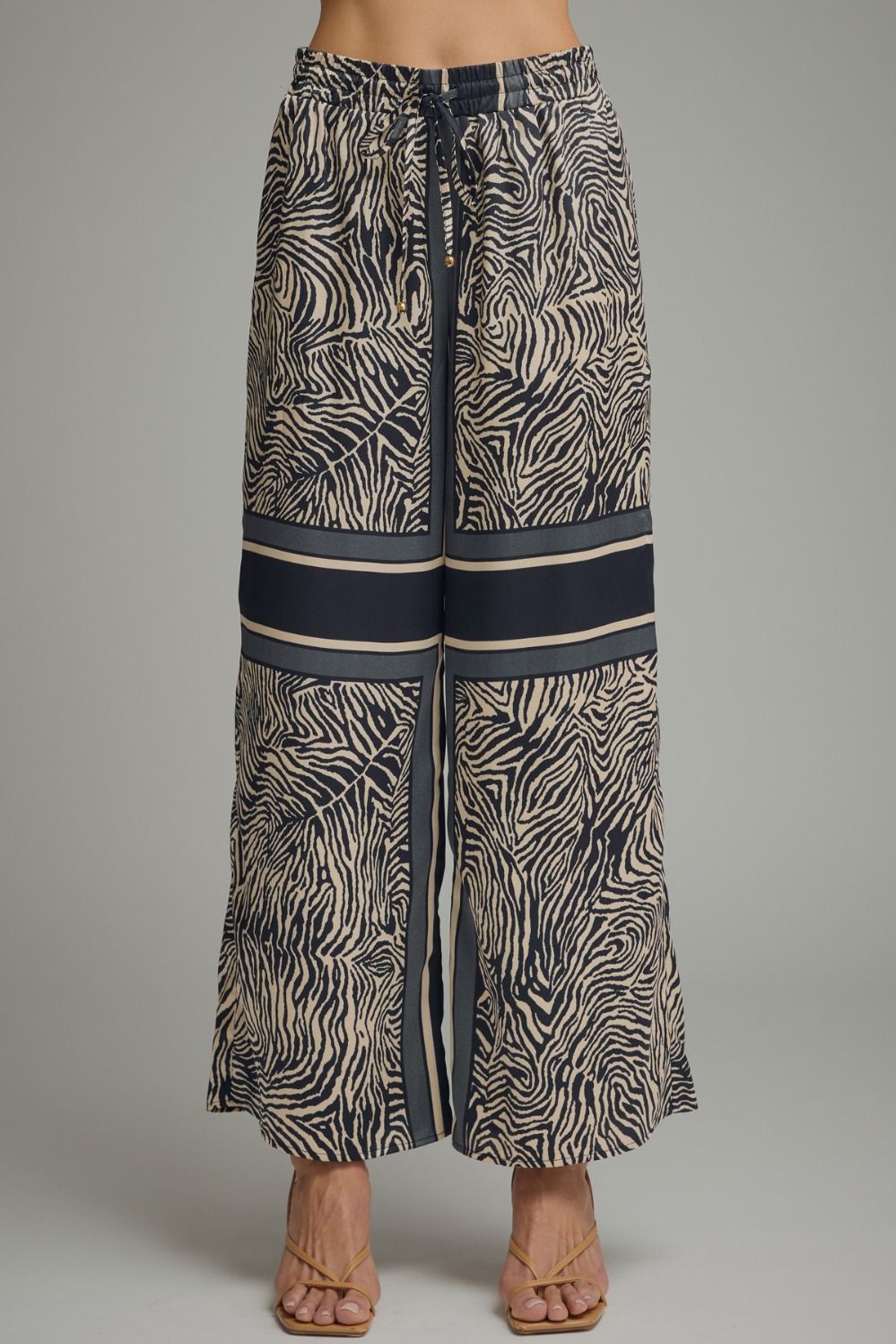 Abstract Zebra Print Wide Leg Pant