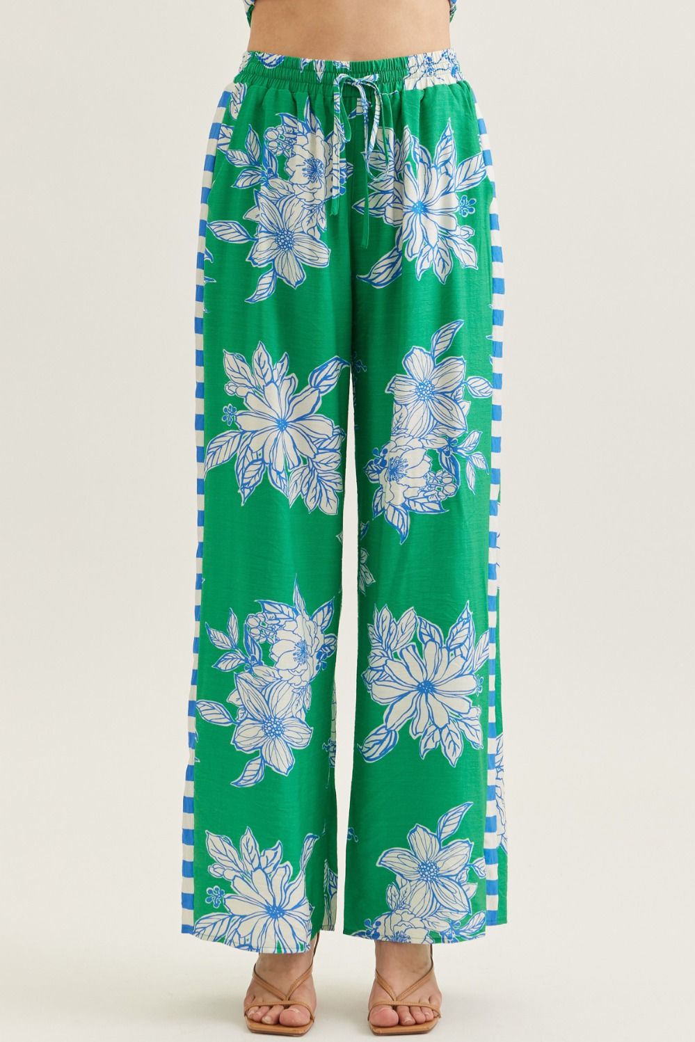 Floral Stripe Contrast Wide Leg Pants