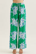 Floral Stripe Contrast Wide Leg Pants