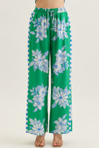 Floral Stripe Contrast Wide Leg Pants