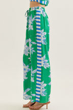Floral Stripe Contrast Wide Leg Pants