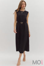 Muscle Shoulder Slit Hem Midi Dress