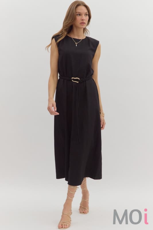 Muscle Shoulder Slit Hem Midi Dress