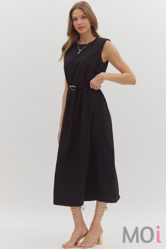 Muscle Shoulder Slit Hem Midi Dress