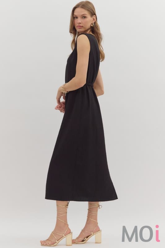 Muscle Shoulder Slit Hem Midi Dress