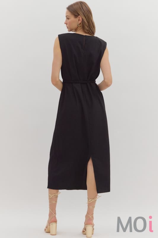 Muscle Shoulder Slit Hem Midi Dress