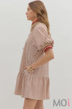 Stripe Ruffle Hem Zip Front Dress