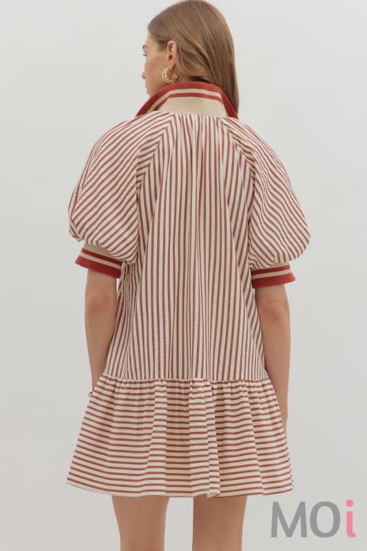 Stripe Ruffle Hem Zip Front Dress