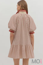 Stripe Ruffle Hem Zip Front Dress