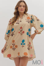 Floral 3/4 Sleeve Mini Dress