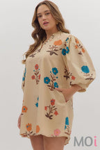 Floral 3/4 Sleeve Mini Dress