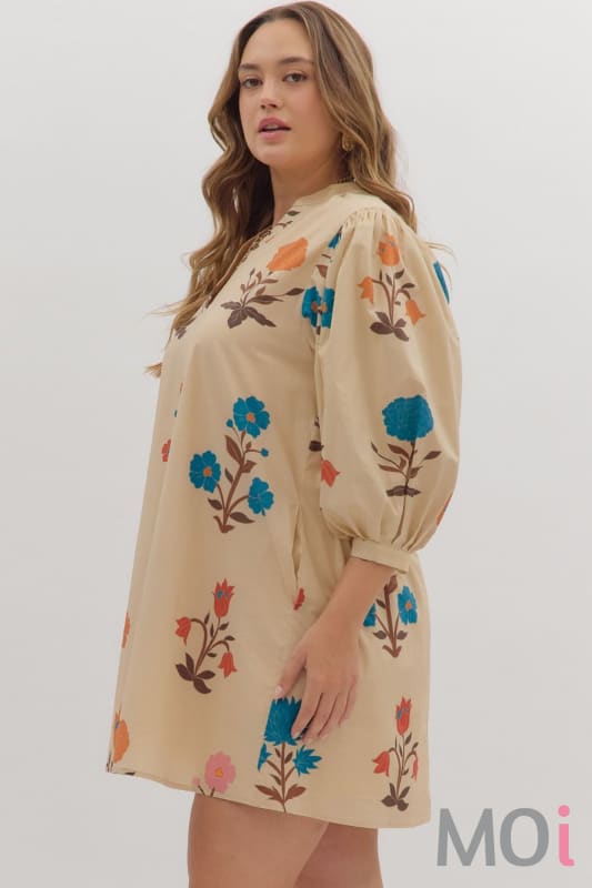 Floral 3/4 Sleeve Mini Dress