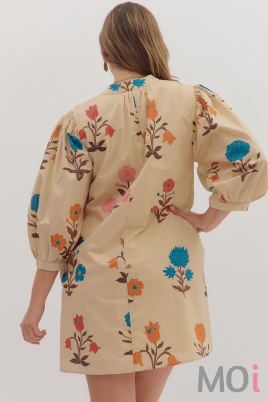 Floral 3/4 Sleeve Mini Dress