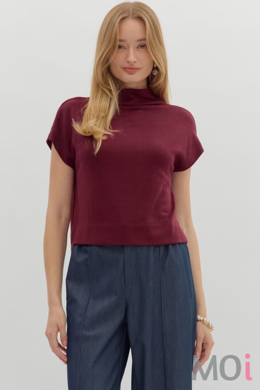 Solid Knit Mock Neck Top