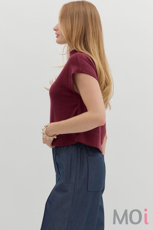Solid Knit Mock Neck Top