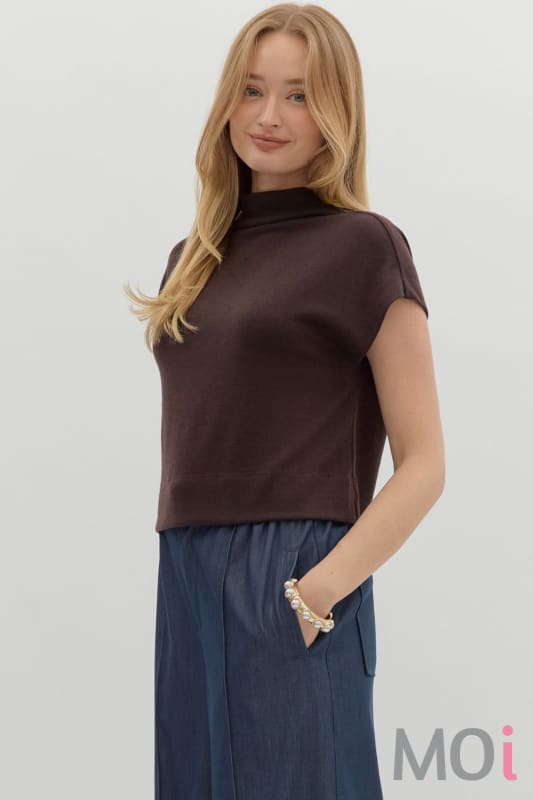 Solid Knit Mock Neck Top