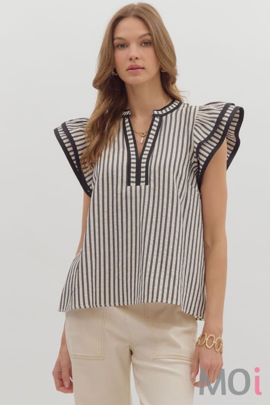 Stripe Flutter Sleeve Top