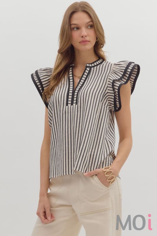 Stripe Flutter Sleeve Top
