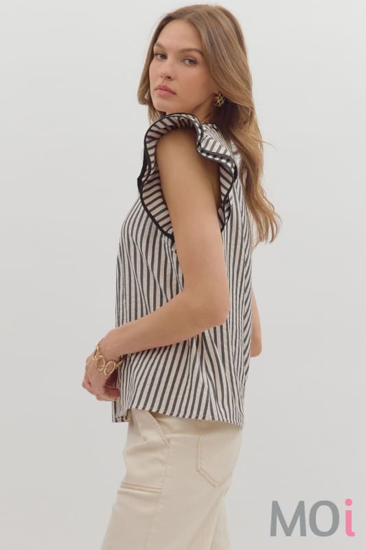 Stripe Flutter Sleeve Top