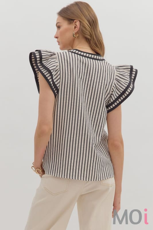 Stripe Flutter Sleeve Top