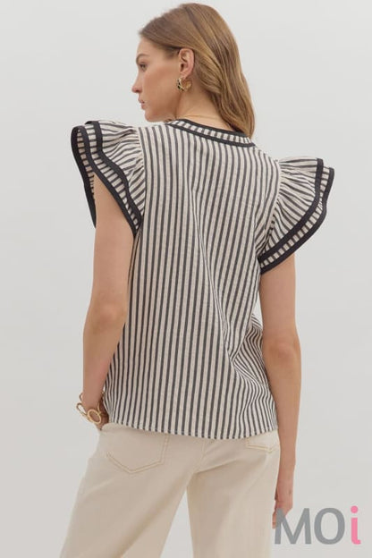 Stripe Flutter Sleeve Top