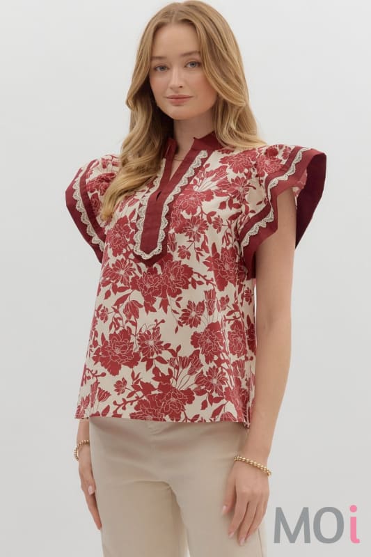 Floral Flutter Sleeve Top