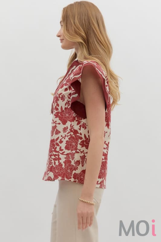 Floral Flutter Sleeve Top