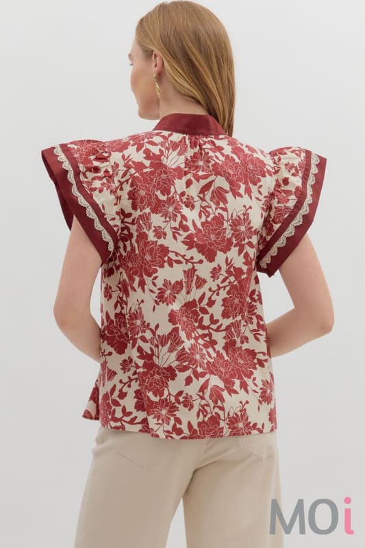 Floral Flutter Sleeve Top