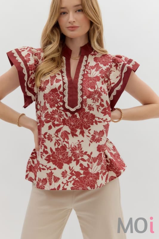 Floral Flutter Sleeve Top