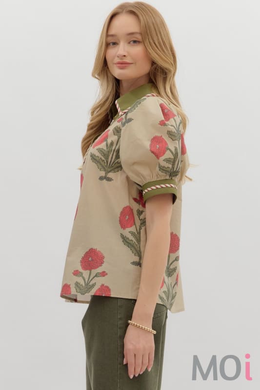 Floral Print Bubble Sleeve Top