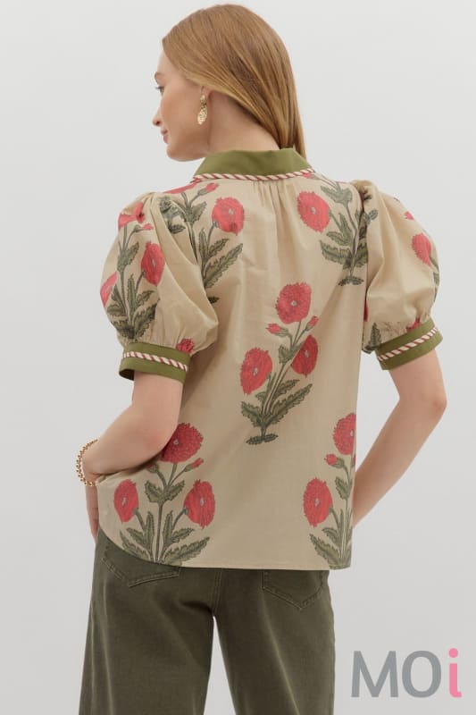 Floral Print Bubble Sleeve Top