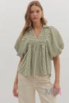 Stripe Short Sleeve Smocked Dolman Sleeve