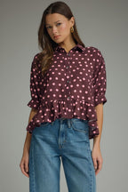 Polka Dot Ruffle Hem Detail Top