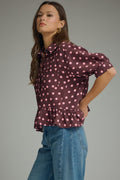 Polka Dot Ruffle Hem Detail Top