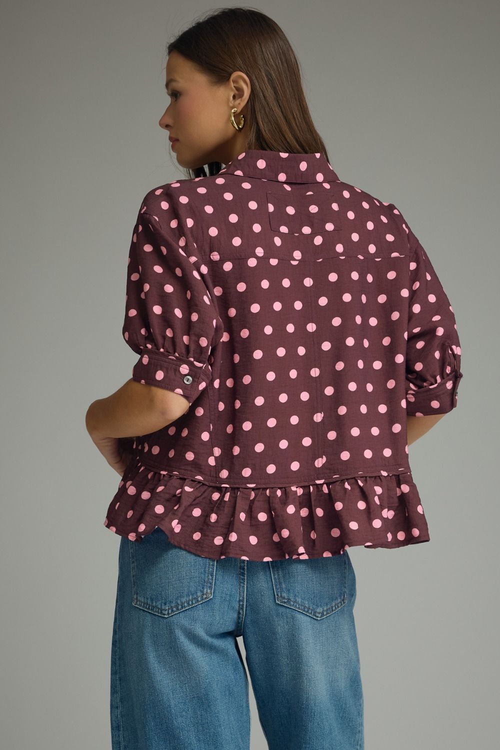 Polka Dot Ruffle Hem Detail Top