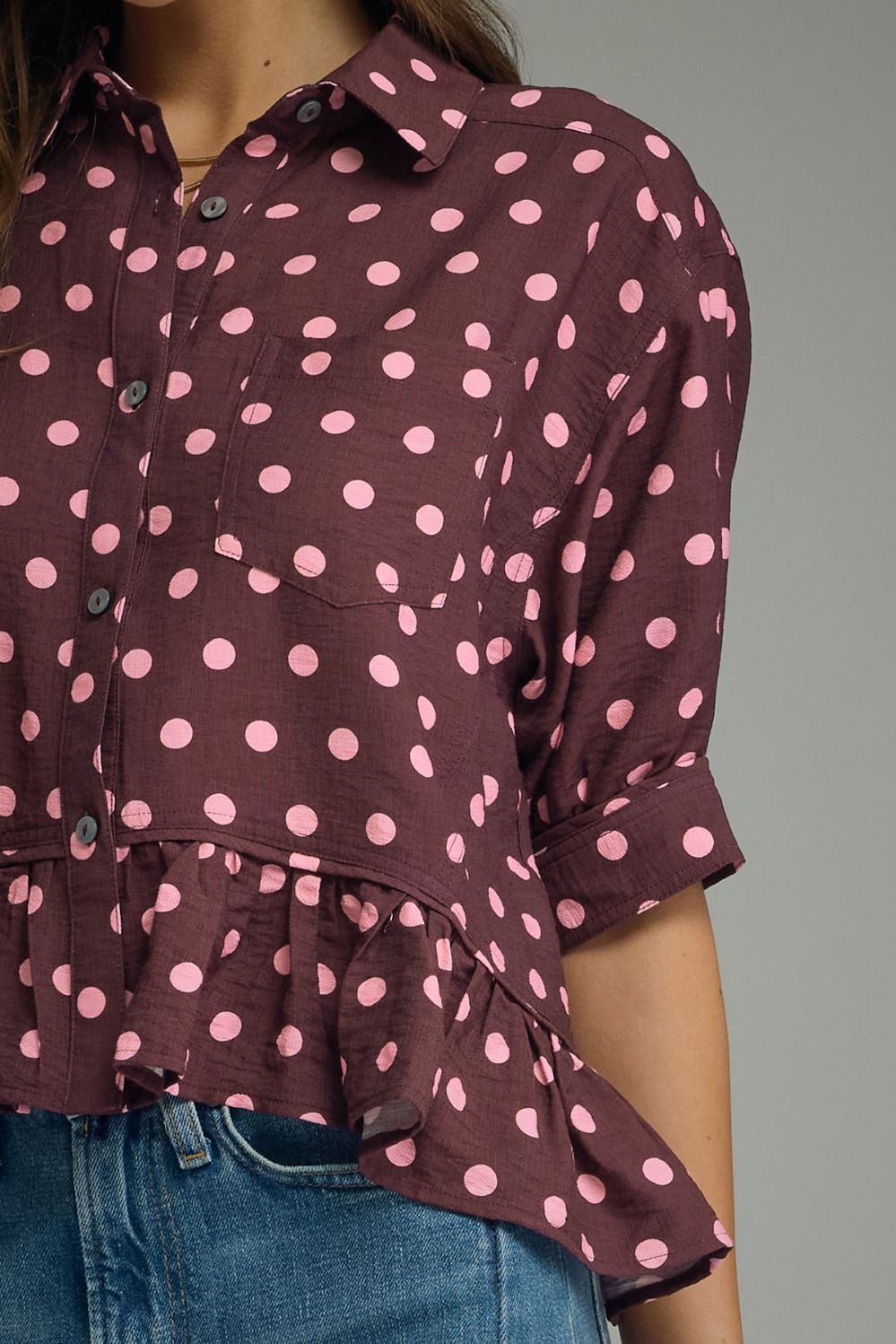 Polka Dot Ruffle Hem Detail Top