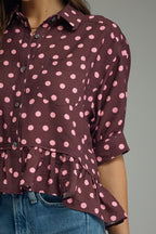 Polka Dot Ruffle Hem Detail Top
