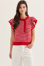 Striped Ruffle Cap Sleeve Top
