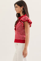 Striped Ruffle Cap Sleeve Top