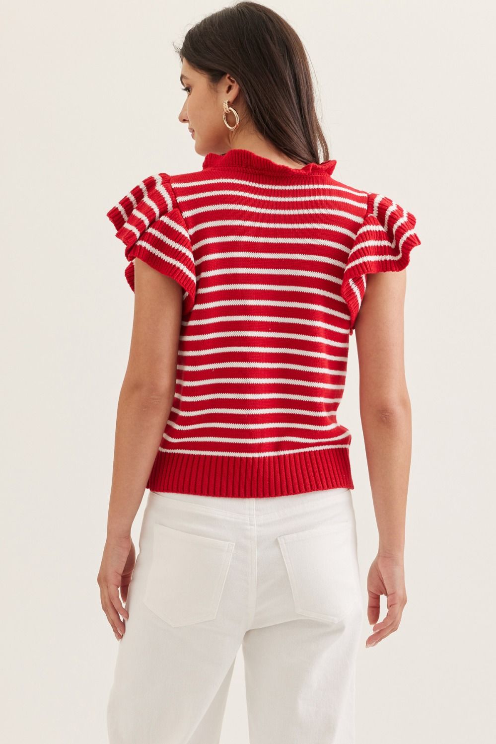Striped Ruffle Cap Sleeve Top